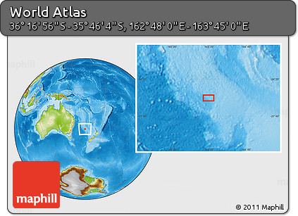 Physical Location Map of the Area around 36° 1' 30" S, 163° 16' 30" E