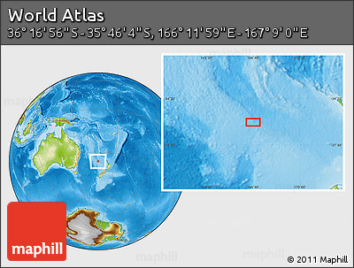 Physical Location Map of the Area around 36° 1' 30" S, 166° 40' 30" E
