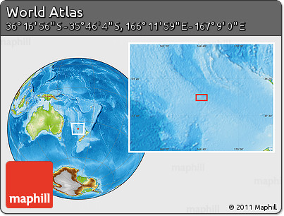 Physical Location Map of the Area around 36° 1' 30" S, 166° 40' 30" E