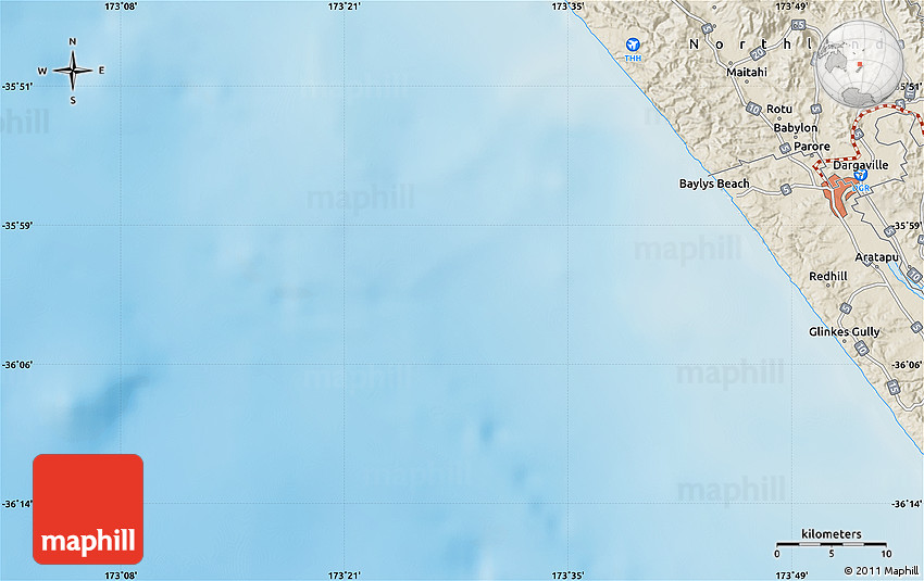 Shaded Relief Map Of 36s00 173e25 