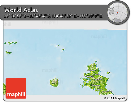 Physical 3D Map of the Area around 36° 1' 30" S, 175° 10' 30" E