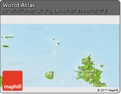 Physical 3D Map of the Area around 36° 1' 30" S, 175° 10' 30" E