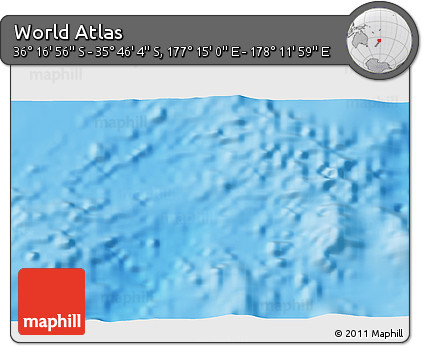 Physical 3D Map of the Area around 36° 1' 30" S, 177° 43' 29" E