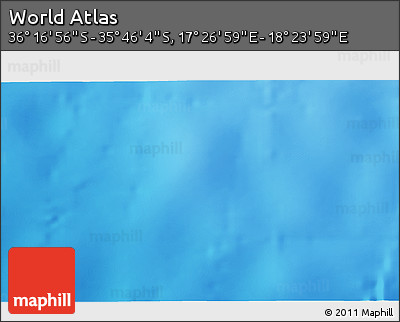 Physical 3D Map of the Area around 36° 1' 30" S, 17° 55' 29" E