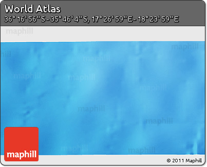 Physical 3D Map of the Area around 36° 1' 30" S, 17° 55' 29" E