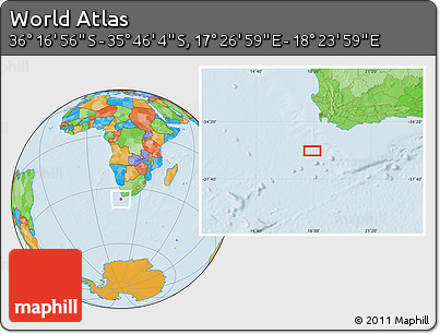 Political Location Map of the Area around 36° 1' 30" S, 17° 55' 29" E
