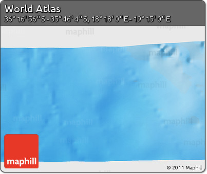 Physical 3D Map of the Area around 36° 1' 30" S, 18° 46' 29" E