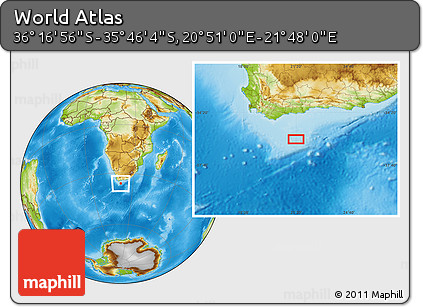 Physical Location Map of the Area around 36° 1' 30" S, 21° 19' 30" E