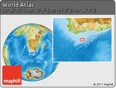Physical Location Map of the Area around 36° 1' 30" S, 21° 19' 30" E