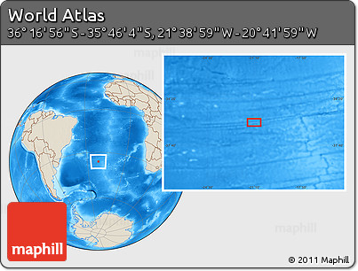 Shaded Relief Location Map of the Area around 36° 1' 30" S, 21° 10' 29" W