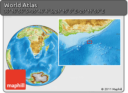 Physical Location Map of the Area around 36° 1' 30" S, 24° 43' 30" E