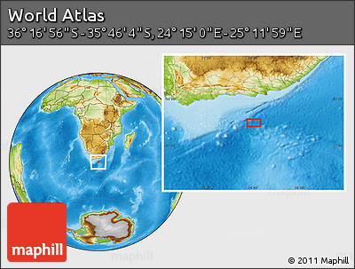 Physical Location Map of the Area around 36° 1' 30" S, 24° 43' 30" E