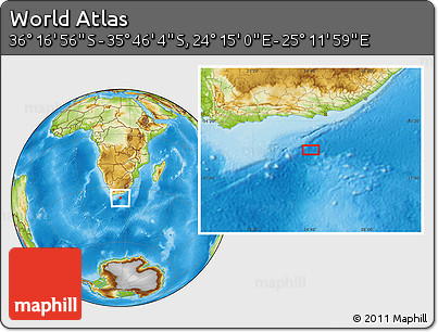 Physical Location Map of the Area around 36° 1' 30" S, 24° 43' 30" E