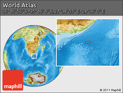 Physical Location Map of the Area around 36° 1' 30" S, 28° 7' 30" E