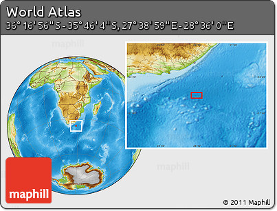 Physical Location Map of the Area around 36° 1' 30" S, 28° 7' 30" E