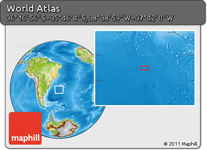 Physical Location Map of the Area around 36° 1' 30" S, 38° 10' 29" W