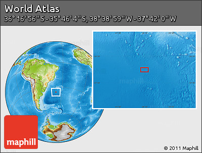 Physical Location Map of the Area around 36° 1' 30" S, 38° 10' 29" W