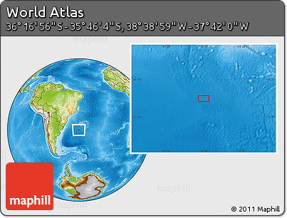 Physical Location Map of the Area around 36° 1' 30" S, 38° 10' 29" W