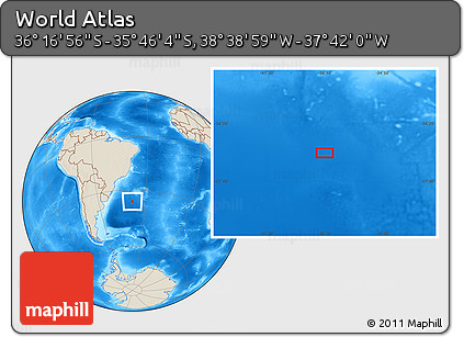 Shaded Relief Location Map of the Area around 36° 1' 30" S, 38° 10' 29" W