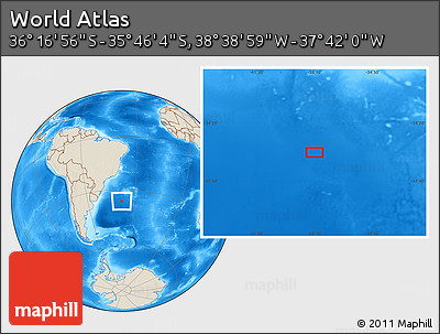 Shaded Relief Location Map of the Area around 36° 1' 30" S, 38° 10' 29" W