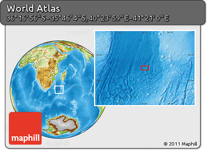 Physical Location Map of the Area around 36° 1' 30" S, 40° 52' 30" E