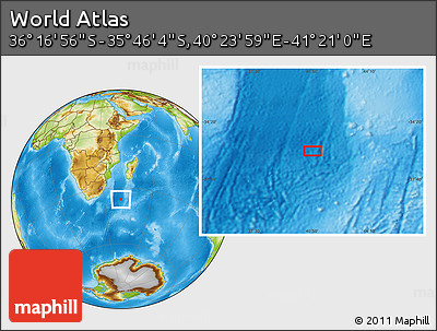Physical Location Map of the Area around 36° 1' 30" S, 40° 52' 30" E