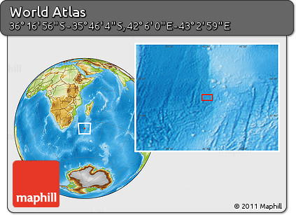 Physical Location Map of the Area around 36° 1' 30" S, 42° 34' 30" E
