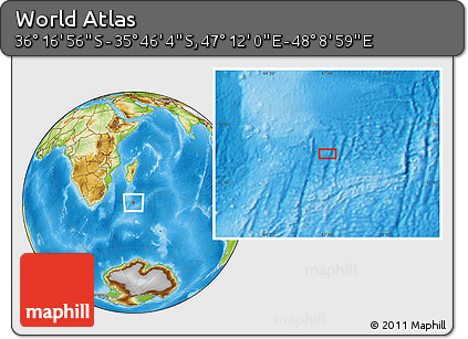 Physical Location Map of the Area around 36° 1' 30" S, 47° 40' 29" E