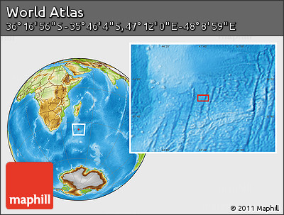 Physical Location Map of the Area around 36° 1' 30" S, 47° 40' 29" E