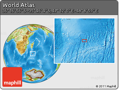 Physical Location Map of the Area around 36° 1' 30" S, 47° 40' 29" E