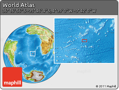 Physical Location Map of the Area around 36° 1' 30" S, 4° 10' 30" W