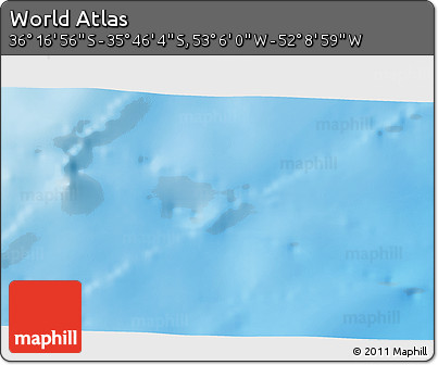 Physical 3D Map of the Area around 36° 1' 30" S, 52° 37' 30" W