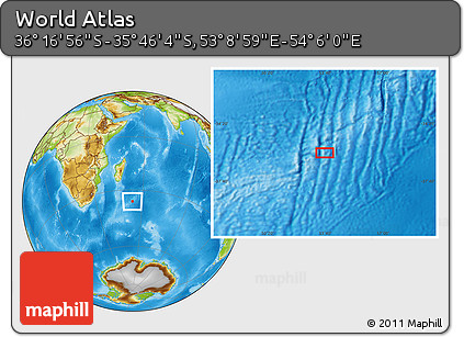 Physical Location Map of the Area around 36° 1' 30" S, 53° 37' 30" E