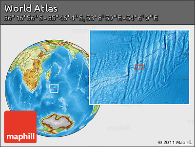 Physical Location Map of the Area around 36° 1' 30" S, 53° 37' 30" E
