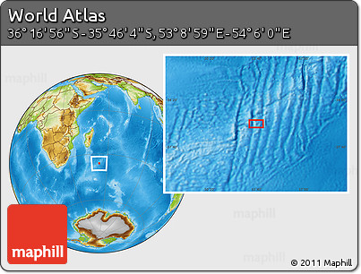 Physical Location Map of the Area around 36° 1' 30" S, 53° 37' 30" E