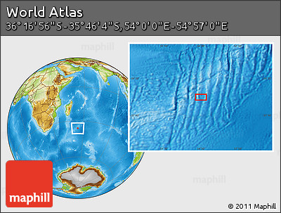 Physical Location Map of the Area around 36° 1' 30" S, 54° 28' 30" E