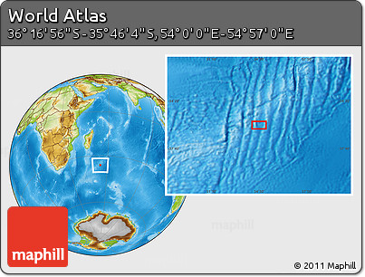 Physical Location Map of the Area around 36° 1' 30" S, 54° 28' 30" E