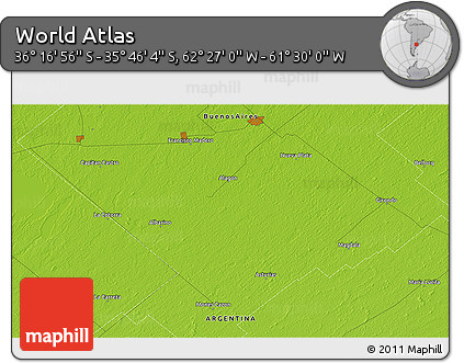 Physical 3D Map of the Area around 36° 1' 30" S, 61° 58' 30" W