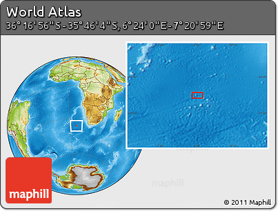 Physical Location Map of the Area around 36° 1' 30" S, 6° 52' 30" E