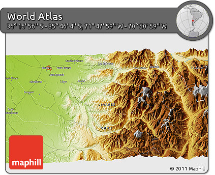 Physical 3D Map of the Area around 36° 1' 30" S, 71° 19' 29" W