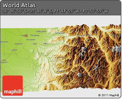 Physical 3D Map of the Area around 36° 1' 30" S, 71° 19' 29" W