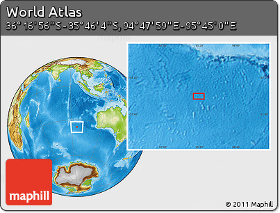 Physical Location Map of the Area around 36° 1' 30" S, 95° 16' 30" E