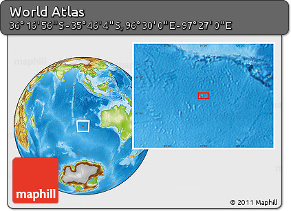Physical Location Map of the Area around 36° 1' 30" S, 96° 58' 29" E