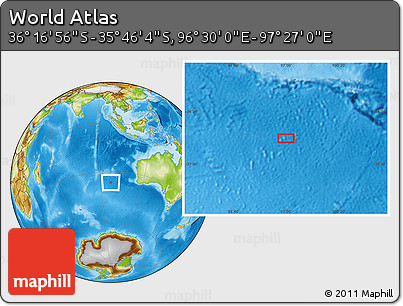 Physical Location Map of the Area around 36° 1' 30" S, 96° 58' 29" E