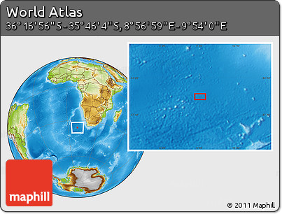 Physical Location Map of the Area around 36° 1' 30" S, 9° 25' 30" E