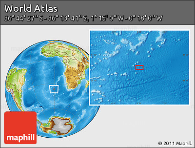 Physical Location Map of the Area around 36° 29' 4" S, 0° 46' 30" W