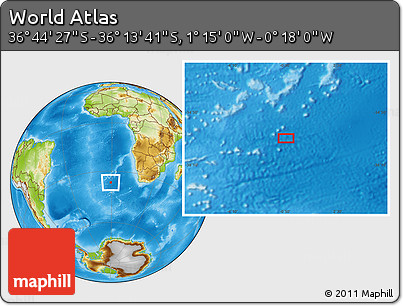 Physical Location Map of the Area around 36° 29' 4" S, 0° 46' 30" W
