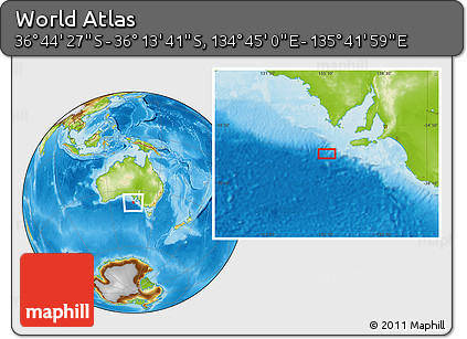 Physical Location Map of the Area around 36° 29' 4" S, 135° 13' 29" E