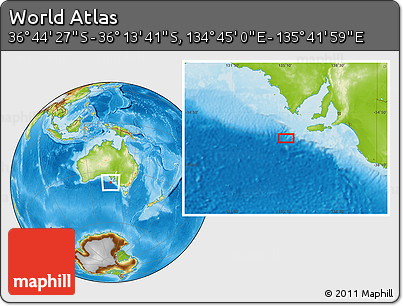 Physical Location Map of the Area around 36° 29' 4" S, 135° 13' 29" E