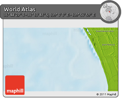 Physical 3D Map of the Area around 36° 29' 4" S, 139° 28' 29" E